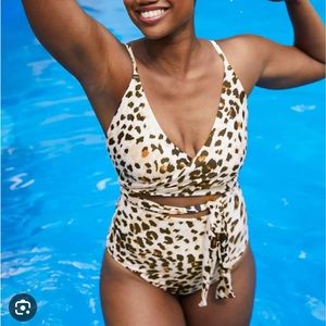 Aerie Cheetah Print Wrap Swimsuit